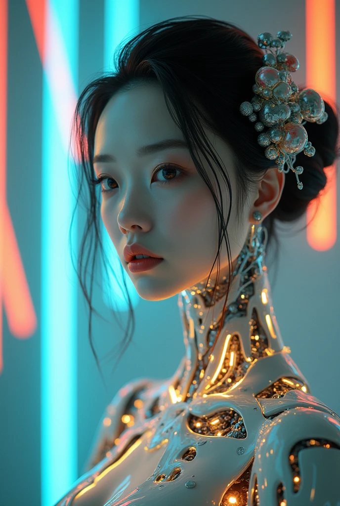 Black and white,Absolutely beautiful women,Bust,Broken mirror,Split black and white,red tear rack and white paint,Broken,white with sublevel rack,Eroded by darkness and light,Symetrical、wingspan、angelicales、hi-school girl、Floating in the air