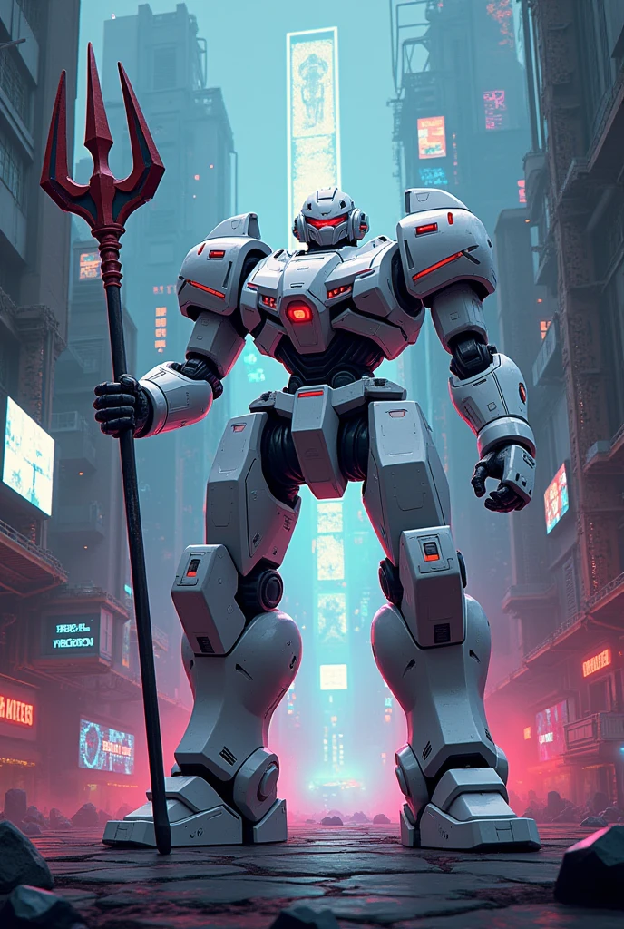 A monk with a combination of mecha and human body, holding a machine gun