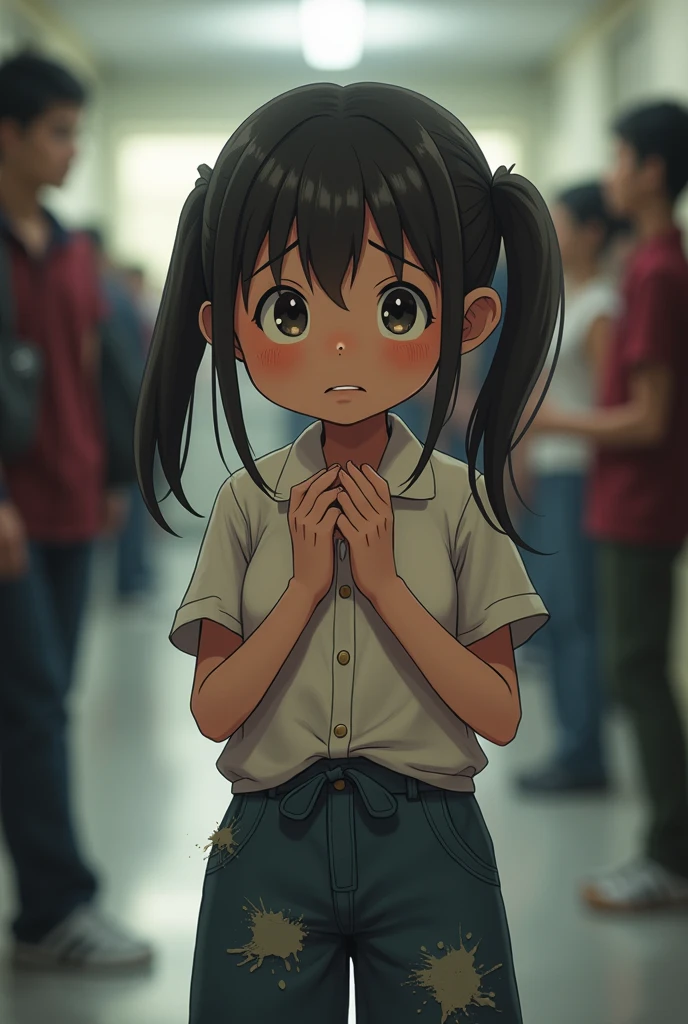2
A first class girl.
It's her first day of school.
Crying a lot off because I want to go home.
Her left hand is held by the madam as she fast runs out of the classroom.
With her right hand she held the lines of madam's saree cartoon character full of class
