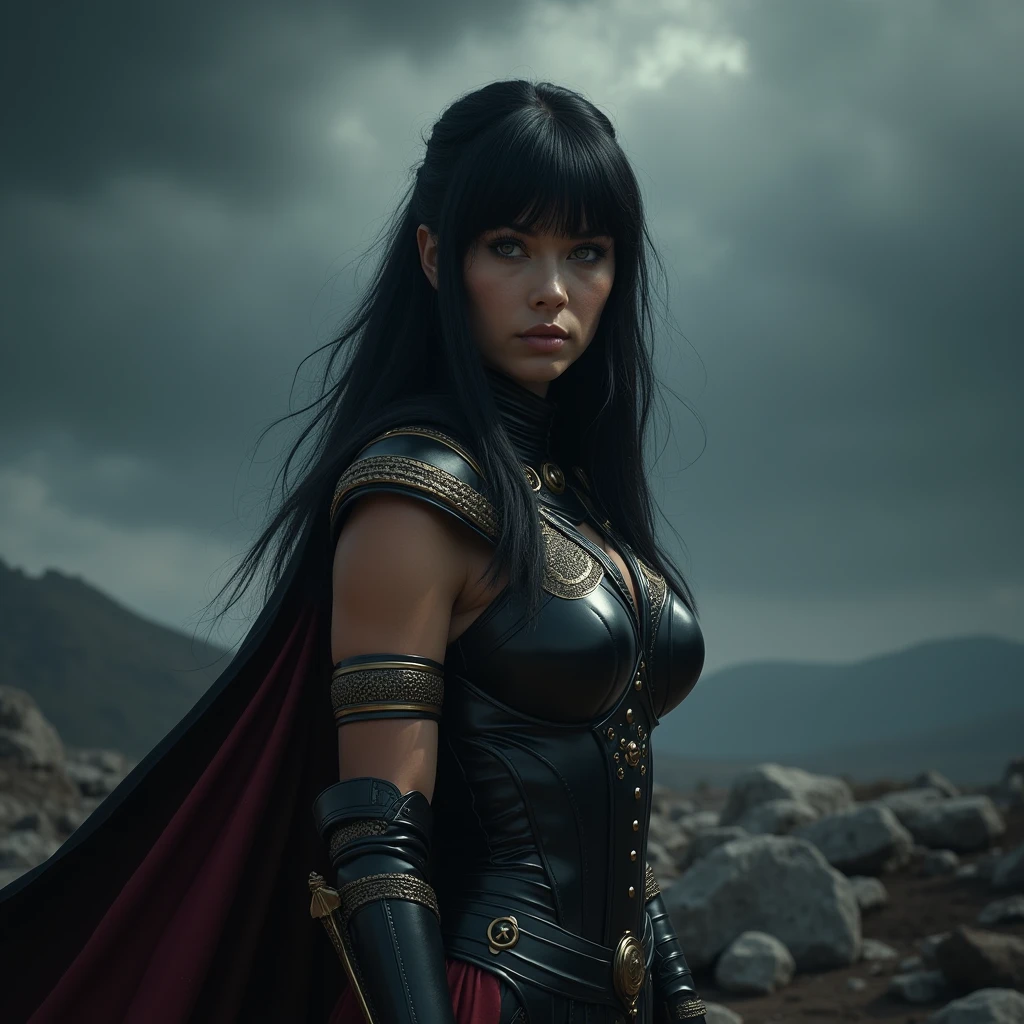 (megan fox), ((portrait:1.4)), person in a dark evil graveyard, 1girl, blur background, ((wearing black scale mail armor)), gorgeous, ,evil detailed sky, (dynamic pose:1), soft light, wind,
