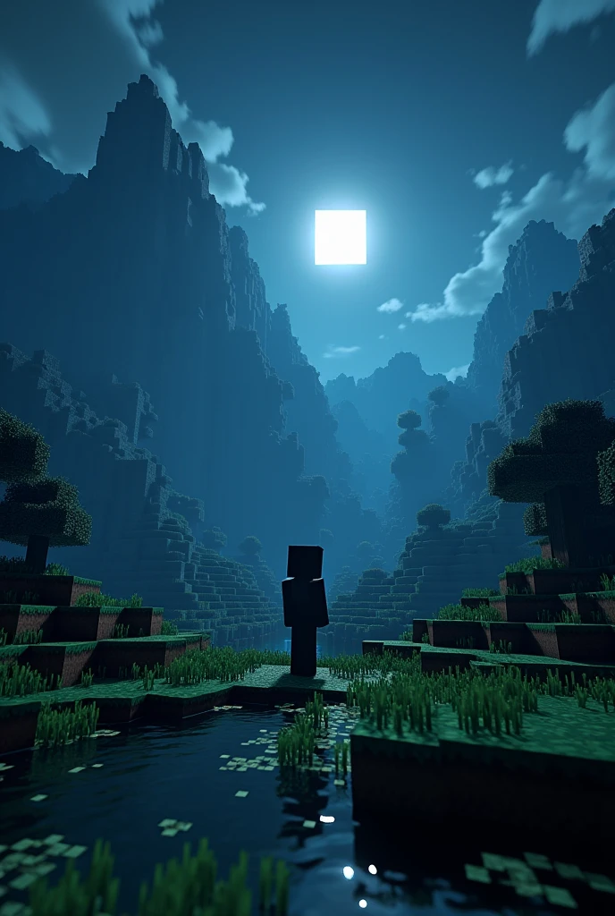 A Minecraft scenario at night with shader