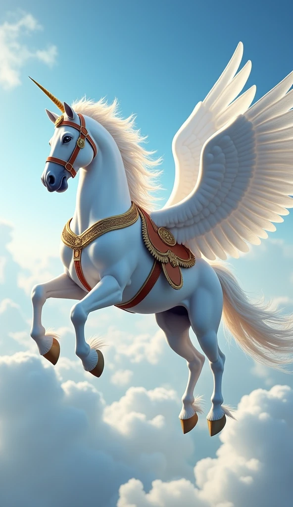 Fictional animals from Greek mythology,Appearance: A winged white horse,Golden wings and brass hooves,With a shining golden mane,Running through the sky faster than the wind,The tireless horse,Pegasus is a flying horse, said to be the messenger of Zeus, the supreme god of the sky, and can only be ridden with golden reins.,Pure White Pegasus,Long-winged Pegasus