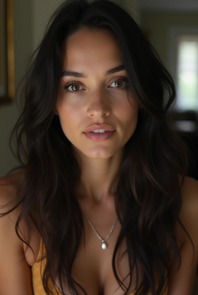 Jolie belle brune sexy (black har) (dans un champs),selfie, Low cut, very detailed, 18 ans, Visage innocent, naturally wavy hair, yeux verts, high resolution, head of'ouvrages d'art, best quality, intricate details, very detailed, mise au point nette, detailed skin, texture de peau realistic, texture, detailed eyes, professionnel, 4K, charming smile, prise avec Canon, 85 millimeters, slight depth of field, Kodak Vision Color, corps parfaitement ajusté, extremely detailed, Photograph_\(ultra\), photographiquerealistic, realistic, Post-traitement, Maximum details, roughness, real life, ultrarealistic, photorealism, photographie, 8k uh, photographie