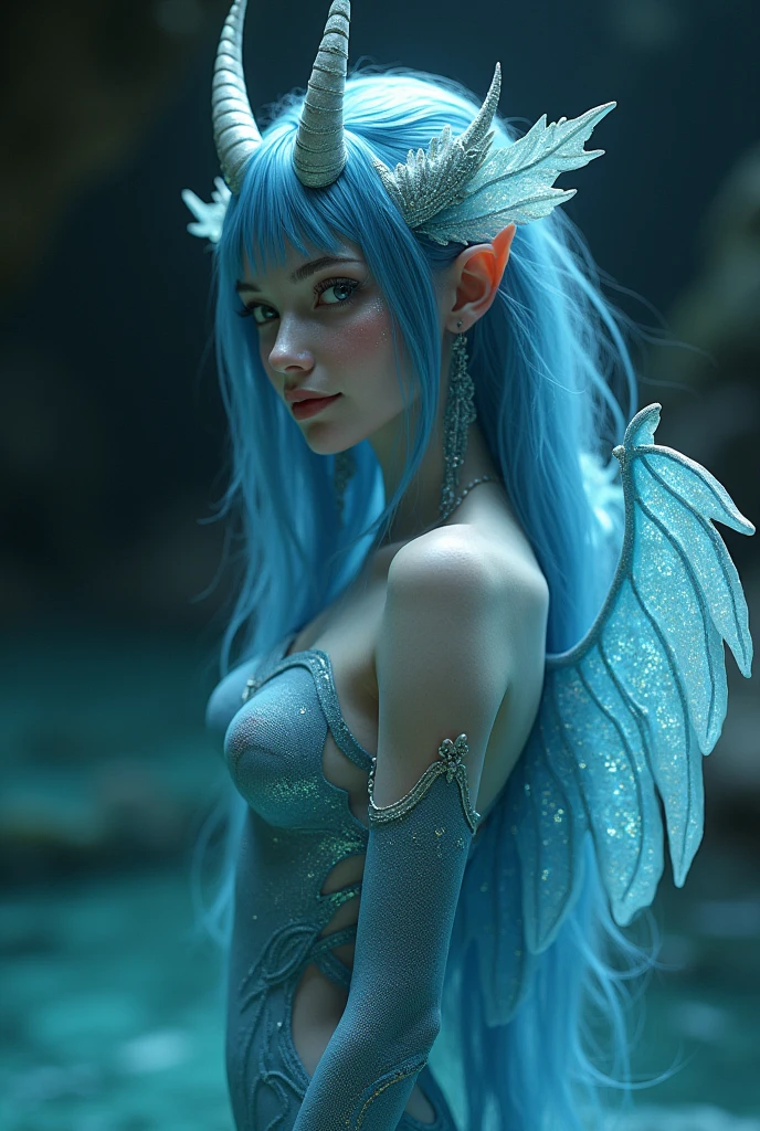 Close-up of a mermaid wearing a blue-haired fairy costume, Water Fairy, Surreal fantasy art, Fantasy art style, Reusch and Urop, Urop&#39;s style, Uropa Art, Realistic fantasy art, Beautiful fantasy art, Digital fantasy art ), trending Digital fantasy art, Amazing fantasy art, art of Wlop, A close-up fantasy using the magic of water