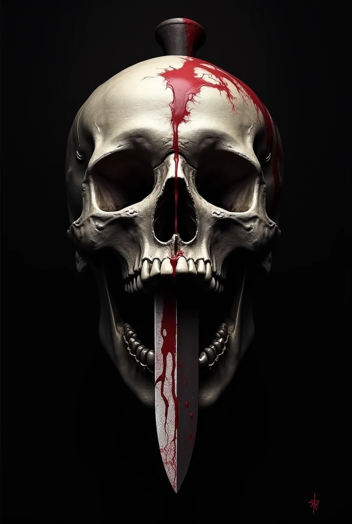 skull covered with blood handing from a tree,intimidating,scary,blood,style of giger in the hole,hyperrealism,realistic photography,dark atmosphere,realistic blood,high quality render,ultra realistic shadows,