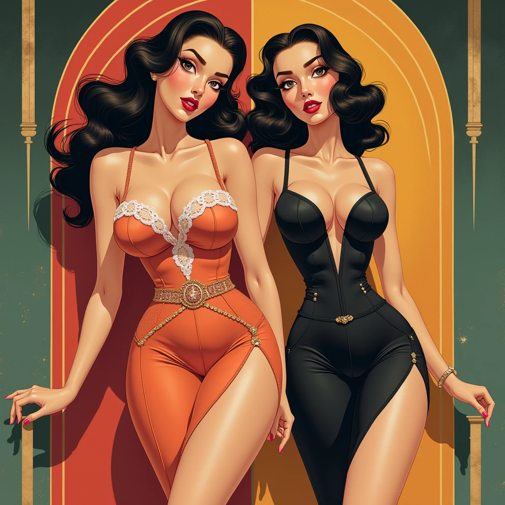 score_9, score_8_up, score_7_up, rating_explicit, 3women,(in center, 1woman is taller,7ft height, big mature 36yo dark hair woman with big round natural sagging breasts and curvy body), BREAK (on each side, 2 other women are 18yo shorter, 6ft height, skinny with medium breasts and blonde hair and ponytail, cleavage, underwear, highleg-thong, looking at viewer , lips, makeup, lipstick, high heels, small waist, bubble butt, pale skin, beautiful face, cute face, light makeup, light blush, red lipstick, high heels shoes, perfect fat pussy, elegant, regal, raised chin, pinky nose, small round gold earrings), standing, presenting body, showing tits, showing pussy, horny, welcoming , (long straight toned legs), cleavage, noble woman, seductive look, sexy woman, looking at viewer, noble Victorian dress, Richly detailed outfits with lace patterns and gold elements, jewelry, (size difference), center woman have vicious evil smiling face expression and 2 other women have modest shy facial expression, ((podium), (fashion shot)), (highly detailed), detailed face, full body, score_9, score_8_up, score_7_up,