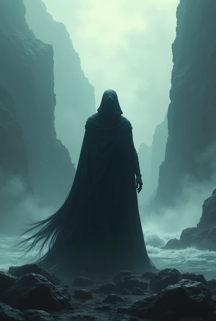a faceless figure standing in front of an impressive backdrop
