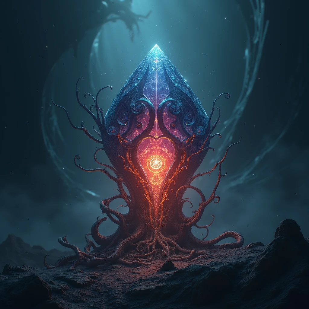 Create a complex neural network, with intertwined dendrites and axons, with a large, luminous diamond on top. The ring pulses with neon red energy, connecting all neurons and creating a protective force field. cyberpunkstyle, with a futuristic and mystical atmosphere. Neon Lighting, creating contrasting shadows. Inspired by the works of Syd Mead.