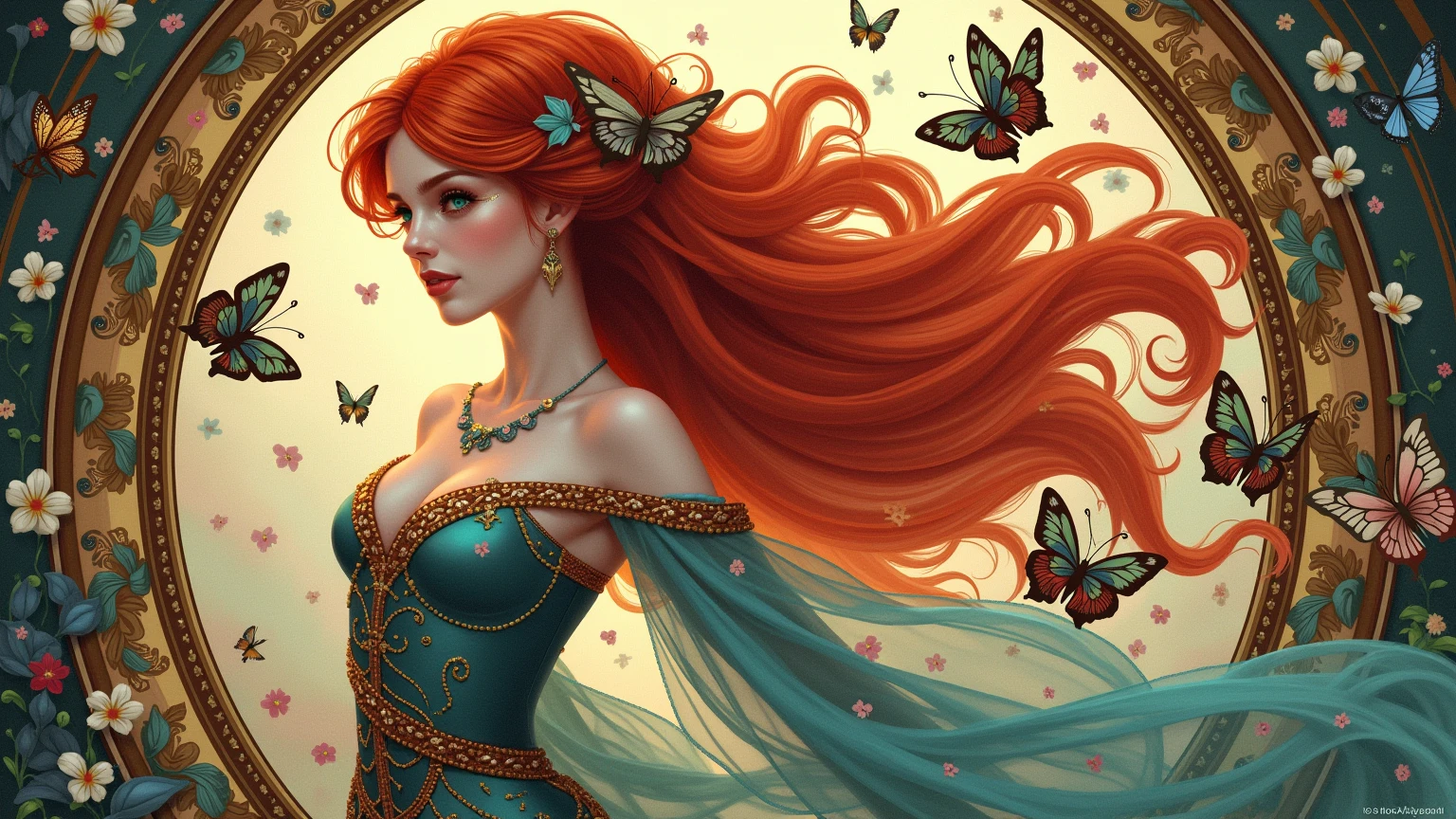 fantasy art, RPG art, picture of a fairy resting in a rainbow colored flower meadow, full body, an exquisite beautiful (ultra detailed, Masterpiece, best quality: 1.4) female fairy, dynamic angle (best detailed, Masterpiece, best quality), best detailed face (best detailed, Masterpiece, best quality: 1.5), ultra feminine (best detailed, Masterpiece, best quality), (white butterfly wings: 1.3)  (butterfly wings: 1.3), red hair, long hair, braided hair, dynamic eyes color, (wearing latex corset: 1.4), red corset, (black high heeled boots: 1.4), resting in  colorful flower meadow, sun rising,  high details, fantasy art, RPG art best quality, 16k, [ultra detailed], masterpiece, best quality, (ultra detailed), full body, ultra wide shot, photorealistic,