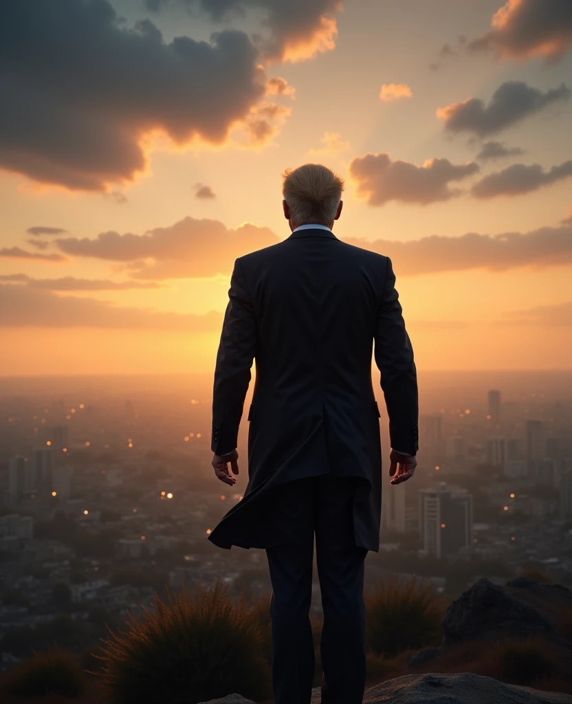 A solitary figure from behind, representing the president, standing on ...