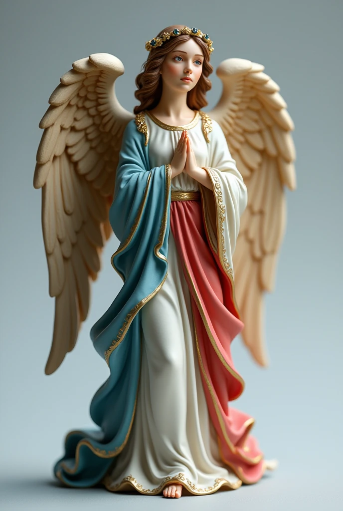 Beautiful Virgin Mary looking at the camera、Has moist eyes, （whole body：1.2）, Wearing a reddish-beige tunic with a blue cloak and veil , Slim body, Beautiful legs, whole body, Big Wings, Daytime, Halo
