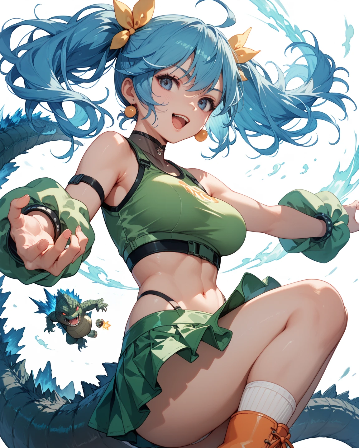 Anime Dragon Ball character Bulma,full body portrait,Island background,8k,Meticulous portrayal,Super fine,hyper-realistic,Super detailed,best quality,masterpiece