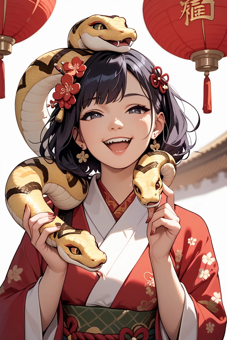 happy new year  2025 in kyoto cute snake smile open mouth