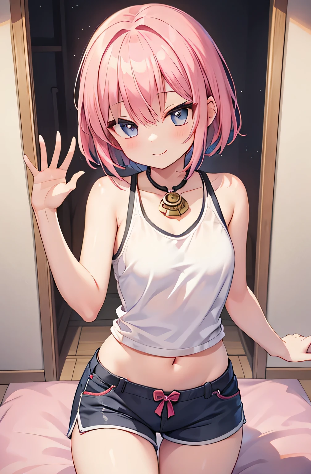 NSFW,lifeguard、Very beautiful and Shining Eyes、Shining Eyes、1 girl、Small breasts、Big Mouth、high school girl、Small breasts、Cat ear、Transparent pink short hair、hot pants、7-year-old girl