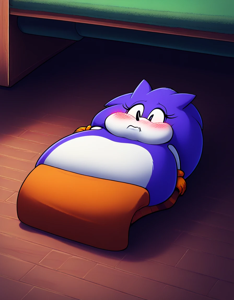 score_8_up, score_7_up, score_6_up, yoshi, feral, eyes closed, blue skin, lying on sofa, bookshelves, cozy, in a living room, countershading, bokeh, diadema, adorable face