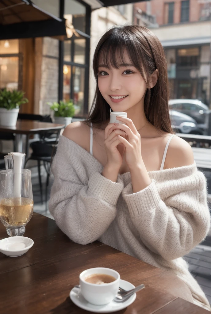 Cute Japanese 21 years old、drink coffee at a cafe、nice cafe、face is very thin、 (sweater dress(white theme、(very bright blue-purple)、高品質カシミアsweater dress、(fluffy fabric)、(very tight)、off shoulder):1.3)、
BREAKSuper fine color、Attention to detail、double eyelid、beautiful and thin nose、sharp focus:1.2、beautiful woman:1.4、(light brown hair、short hair、)、pure white skin、highest quality、masterpiece、ultra high resolution、 (Photoreal:1.4)、Highly detailed and professional writing、nice smile、Please show me your whole body、Show your whole body、cute winter clothes、Arafe woman sitting at a table with a plate of food and coffee、cute young woman、gorgeous young korean woman、cute young woman、beautiful young korean woman、cute - detailed - face、girl portrait、young and cute girl、Young Asian woman、young asian girl