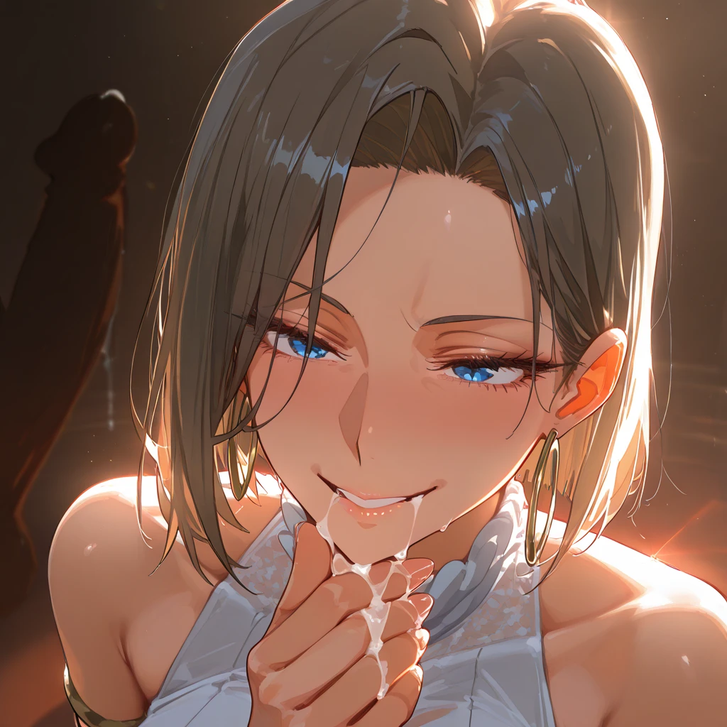 young woman, masterpiece, best quality, Amazing quality, is drinking the highest, absurd, recent, sight, for you., anime coloring,, expressive, break Penis shadow on the face, Android 18, High Closeup, 시청자를 바라보고 있는, Delicate and delicate face, Wicked smile, huge, Crop top, studio lighting, break masterpiece, best quality, Amazing quality, is drinking the highest, absurd, recent, sight, ship shadow, penis shadow, 1boy, silhouette, penis awe,
, penis awe, full color, cum dripping from chin, oversized gold hoop earrings