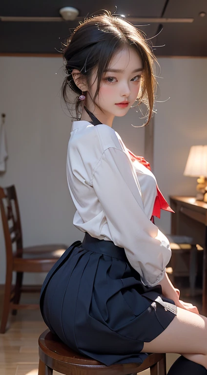  she wears the cutest high school uniform in the world、Age 25、The sculpture model is attractive, ( one girl :1.Hotos、 Photorealistic :1.4、 Official Art、 ultra-detailed、 beautiful and aesthetic 、 beautiful faces、​masterpiece、 top quality 、Poses that sexually stimulate men、 charming eyes、  of the urethra 、 butt is small 、Colossal 、 my chest is exposed、(nude)、The cutest blazer in the world、The cutest blouse in the world、The cutest red ribbon in the world、世界で最も beautiful faces肌、 the cutest earrings in the world 、 The World's Cutest Checked Miniskirt 、The cutest navy blue knee socks in the world、The cutest black loafers in the world、The cutest sleeping face in the world 、 pose for the cutest gravure idol in the world、The most attractive body in the world、 is shown、 school classroom、 open your legs wide 、Touching the thighs、Showing off the cutest panties in the world、((sitting facing each other、 Insert、Deep joy、 severe pain 、Intoxicated Eyes:1.2）,( back view:1.5）,  Despair, I feel like crying, exclamation mark、(( Panting intensely :1.2))、 ecstatic face、 climax expression 、 looks up at the 、 I look at the ceiling、(( close your eyes, Endure:1.5))