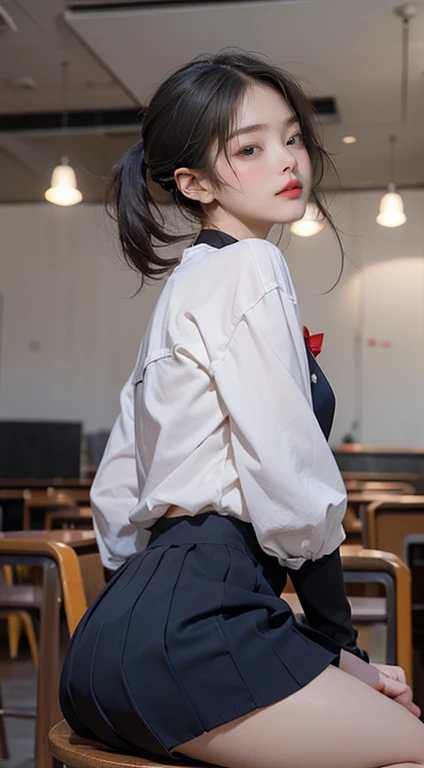  she wears the cutest high school uniform in the world、Age 25、The sculpture model is attractive, ( one girl :1.Hotos、 Photorealistic :1.4、 Official Art、 ultra-detailed、 beautiful and aesthetic 、 beautiful faces、​masterpiece、 top quality 、Poses that sexually stimulate men、 charming eyes、  of the urethra 、 butt is small 、Colossal 、 my chest is exposed、(nude)、The cutest blazer in the world、The cutest blouse in the world、The cutest red ribbon in the world、世界で最も beautiful faces肌、 the cutest earrings in the world 、 The World's Cutest Checked Miniskirt 、The cutest navy blue knee socks in the world、The cutest black loafers in the world、The cutest sleeping face in the world 、 pose for the cutest gravure idol in the world、The most attractive body in the world、 is shown、 school classroom、 open your legs wide 、Touching the thighs、Showing off the cutest panties in the world、((sitting facing each other、 Insert、Deep joy、 severe pain 、Intoxicated Eyes:1.2）,( back view:1.5）,  Despair, I feel like crying, exclamation mark、(( Panting intensely :1.2))、 ecstatic face、 climax expression 、 looks up at the 、 I look at the ceiling、(( close your eyes, Endure:1.5))