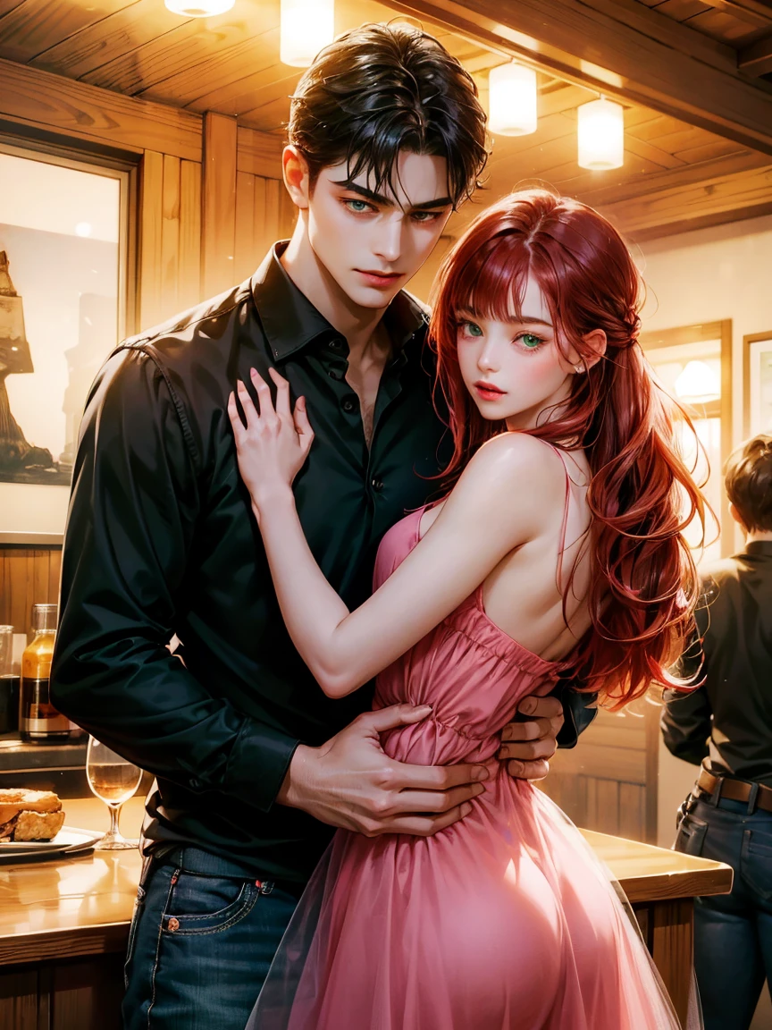 Highest quality、4K quality、Man to attack、Redhead woman from a traditional Chinese palace harem riding a man、Man touches woman's chest(1.8)、thin、Small face、16 years old、Open your mouth(1.7)、tears(1.7)、Wet crotch(1.7)、Bare crotch