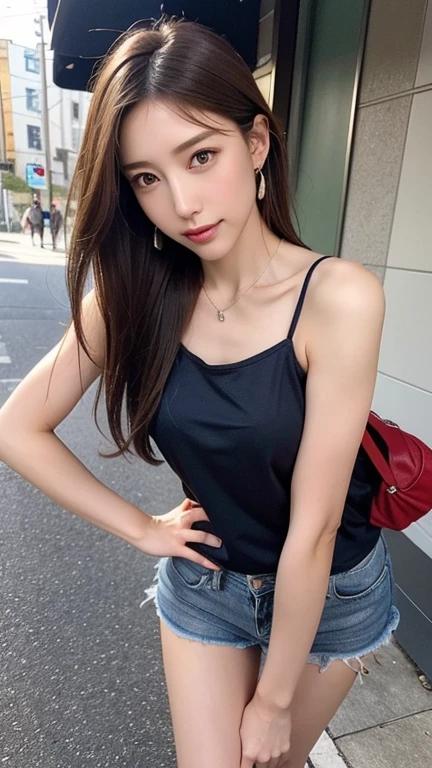  mature woman,masterpiece, slim slender, realistic, adult sex appeal, perfect body, beautiful faces,Facial beauty, Japanese women, camisole, jeans, Down Jacket, necklace, earrings for women with first name,Makeup,street,Standing with your legs apart,POV shot,