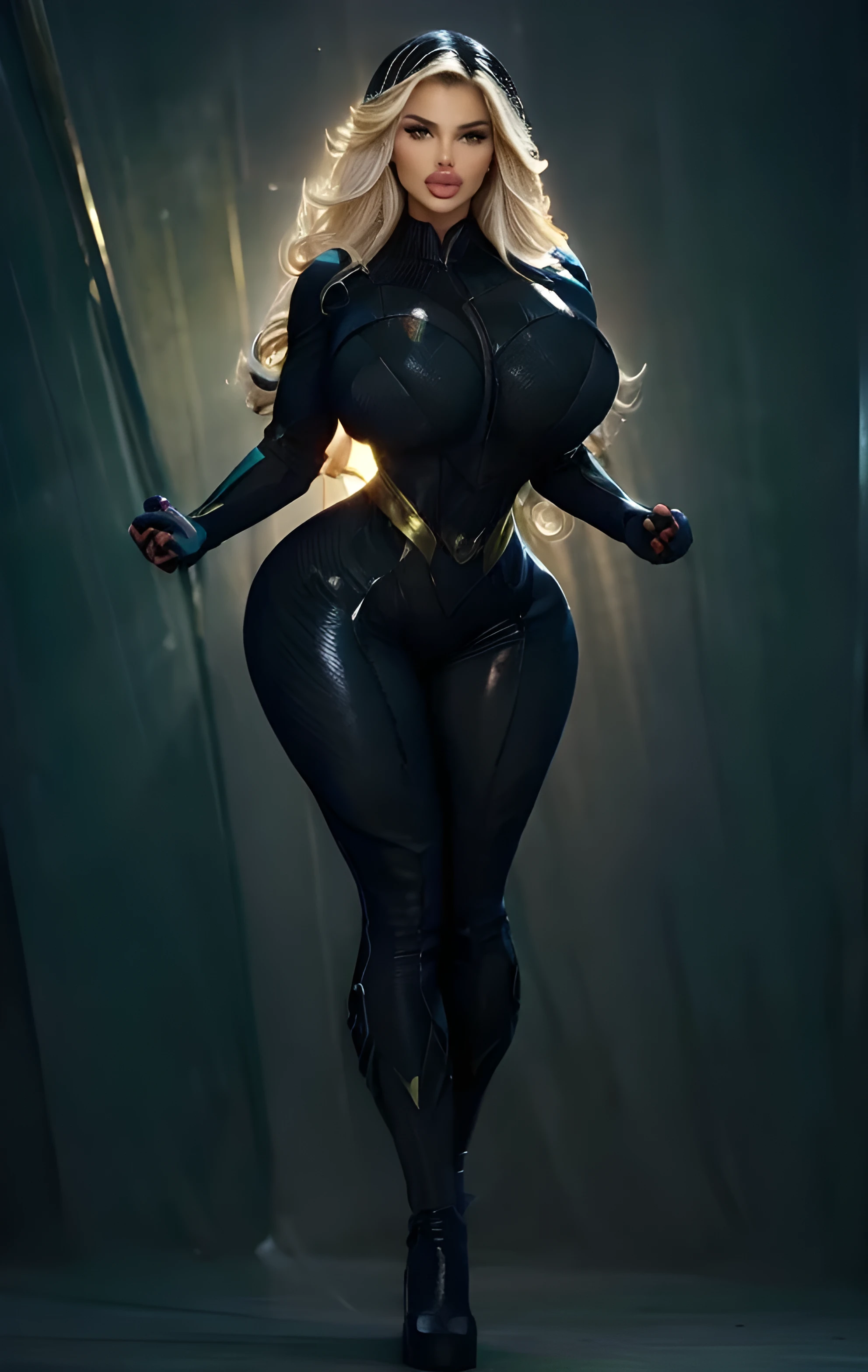 8k, highest quality, ultra detailed:1.37), Eliana, ((18 years)), a beautiful superheroine, ((Evening Light)), (superhero black latex costume, wearing high heels), full body pose, The high-resolution image captures ultra-detailed realism, highlighting Eliana's determined expression, hazel green eyes, and confident stance, adding to the authenticity and significance of the image. This visually striking representation showcases Eliana's strength and dedication as a Beauty, cactus, Beautiful Smile 1:2, ((Detailed face)), ((Perfect body figure)), ((Detailed hair)), ((Detailed Dress)), k, stylish Poses, (Big tits)