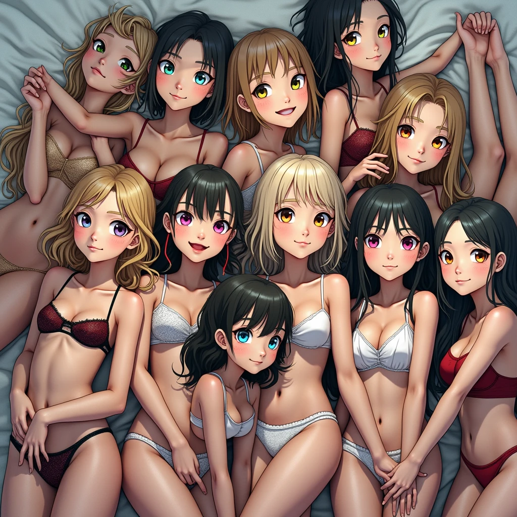 lovelive! school idol project!,harems、Multiple girls are depicted、(((Completely naked body)))、Slightly open mouth, Panting face、embarrassed from、eye closed、Teary-eyed、younger sister girl with、girl、s girl、multicolored hair、top-quality、超A high resolution、high-definition picture、Colossal tits、a beauty girl、Excellent style、(((Opening legs)))、