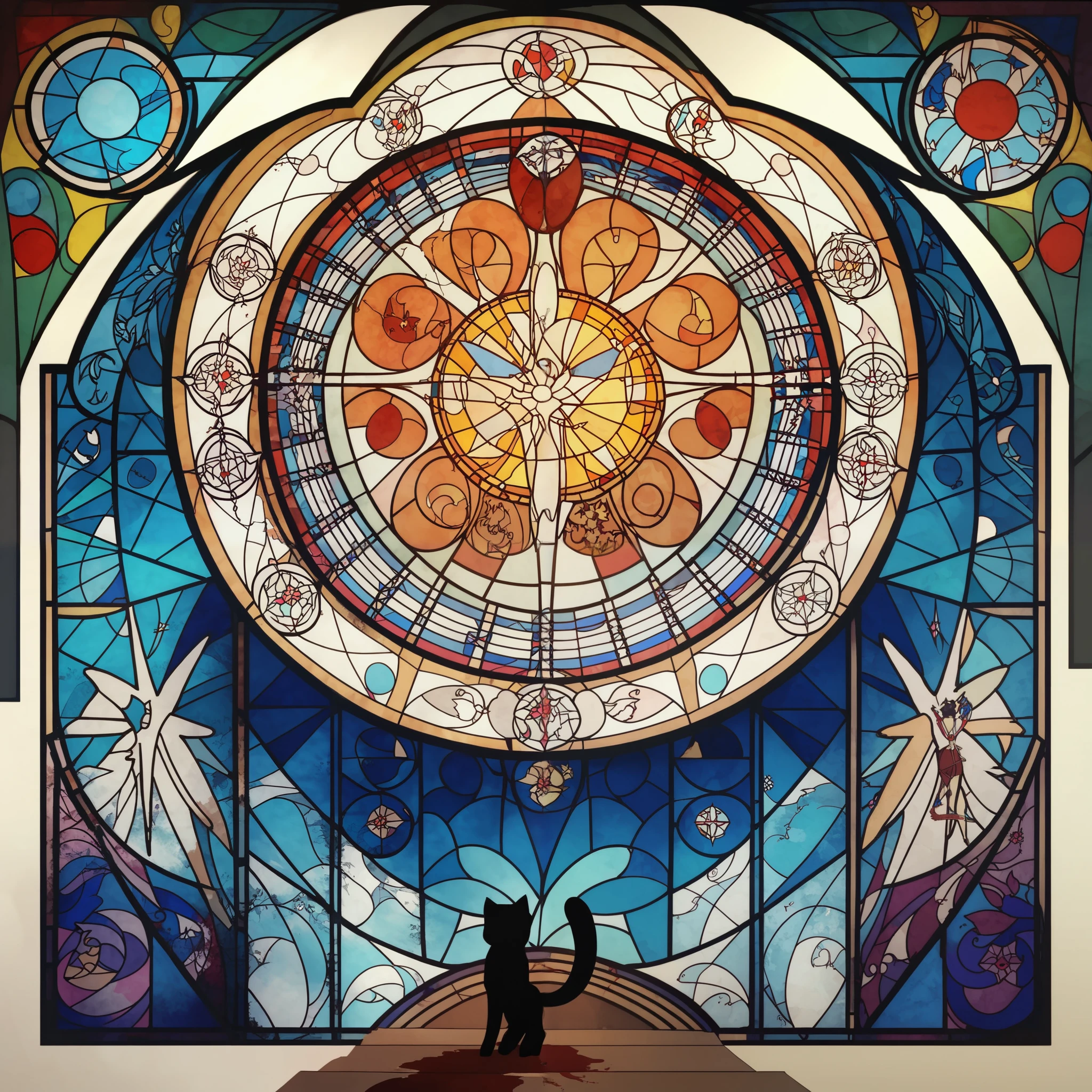Arafed image of a cat sitting in front of a stained glass window ...