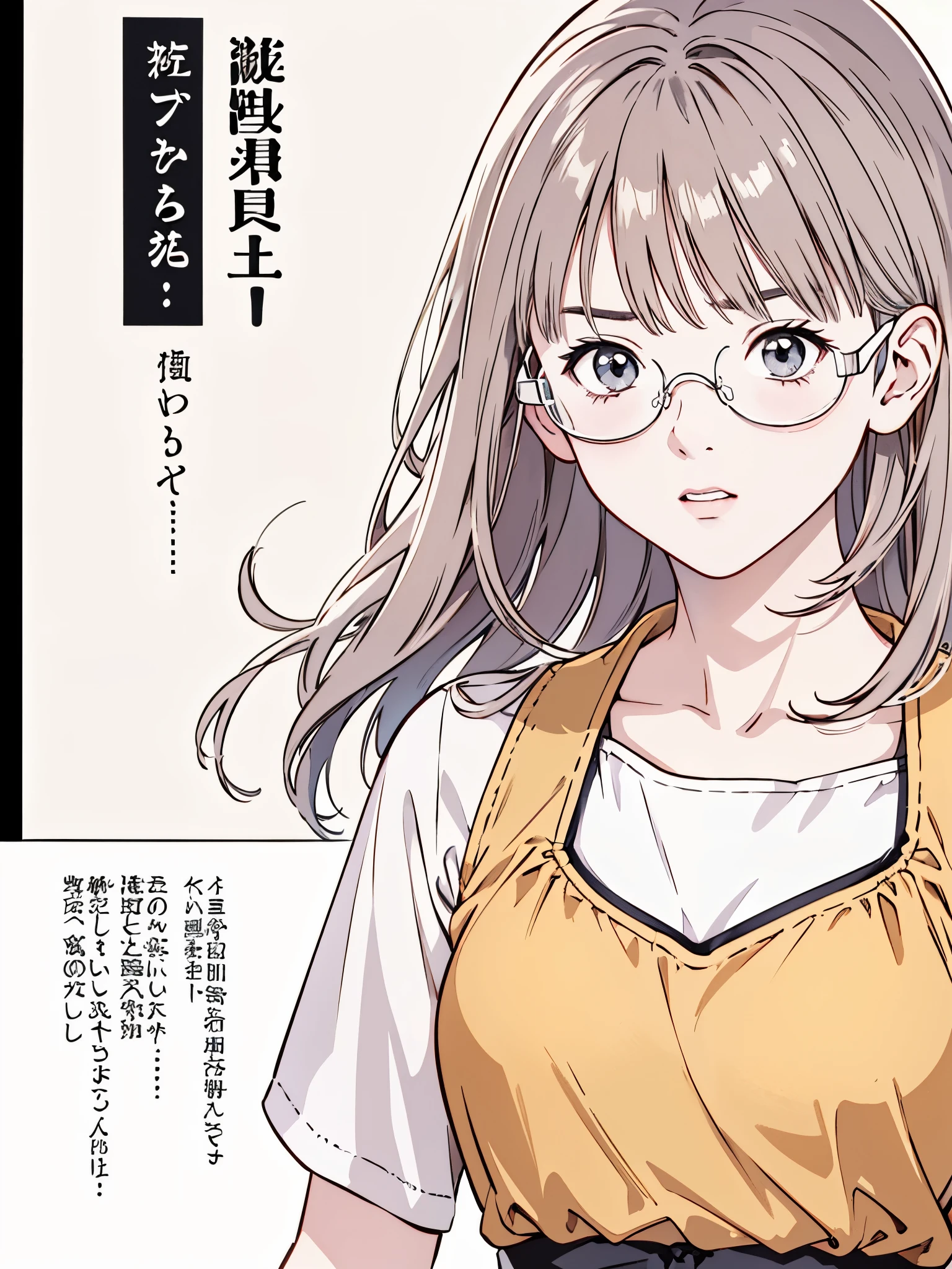 (8k、 top quality 、​masterpiece:1.2)、( realistic、 ultra-detailed、 super A high resolution、 1 girl、、 beautiful detailed face、narrow、( slim waist) :1.3)、Autumn Clothes、  、 skin texture、Floating Hair、  professional lighting  、***************************服、Wearing glasses、 Human body、Brown Hair、(Timid、 quiet 、***************************、、 Silver Hair、 short、Honey、 embarrassing)、((Wearing glassesる))、