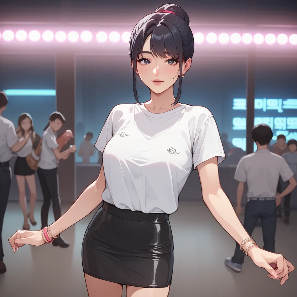lighting like a movie、top-quality、2 sitting Women、full body、on a nightclub、mad, upset、full of sweat、Wearing sweat、short skirt, pink eyes, nsfw,