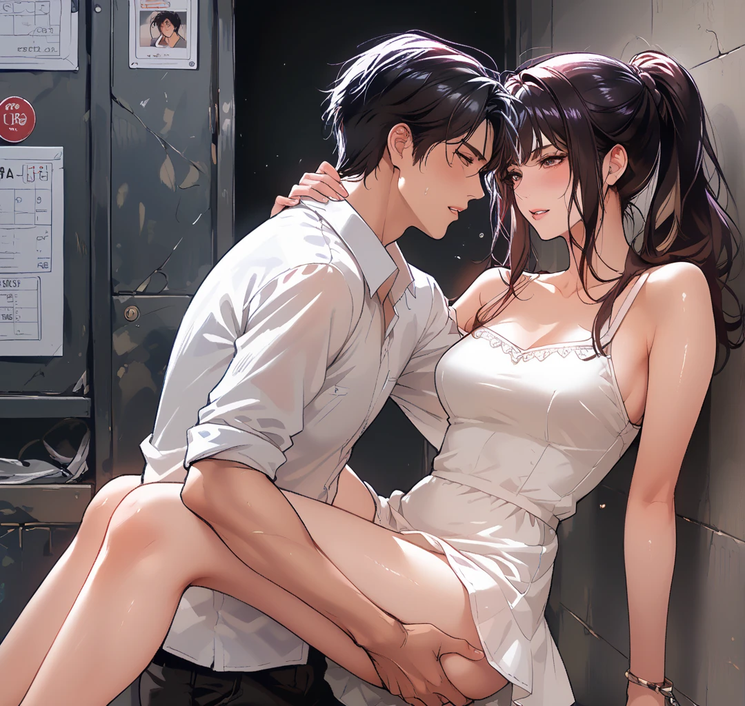 (masutepiece, Digital Art, Digital Illustration, 4K, 8K, Ultra-detailed, beautiful image, Sharp Image, Photorealistic, Raw photo, Perfect face, Perfect lines, Perfect eyes, Soft lighting) 1 woman, (Long Black Hair,straight haired,Bullish gaze,Beautie,Solid makeup,femele,small tits:1.3),Two handsome men in suits, (ember,Men in suits,well-muscled,Firm shoulder width,Adult male,Boyish hairstyle,English gentlemanly style,Man in his 30s with a cool expression,28-year-old man with bright smile:1.2),A hospital room full of light、hospitals、hospice、nurse's outfit、nurse、Angel in White、kiss、a couple、couple kissing、Romance、ssex、have sex、Wet pubic area、insert 、Rape、Overflowing、Full body painting,(One Girl And One Man,Having sex:1.5),(ember,Adult male,Rubbing the girl's boobs:1.2),Cheek dyeing、gasping face、embarrassed、boredom、begging、Unhappy、Greedy expression,Wet pubic area、 xen、Open your crotch wide、Cowgirl、Fluttering chest、Wet shirt、Lace underwear、Take off your underwear、With my mouth wide open、Akanbee、Sheer nipples、Pull up your skirt、Show panties、Plug-ins、 Plug-ins、penetrated by genitals、