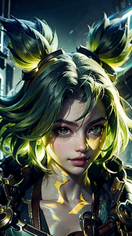 Psychedelic style, Персонаж игры League of Legends, zeri, Metaverse, Detail, green hair.