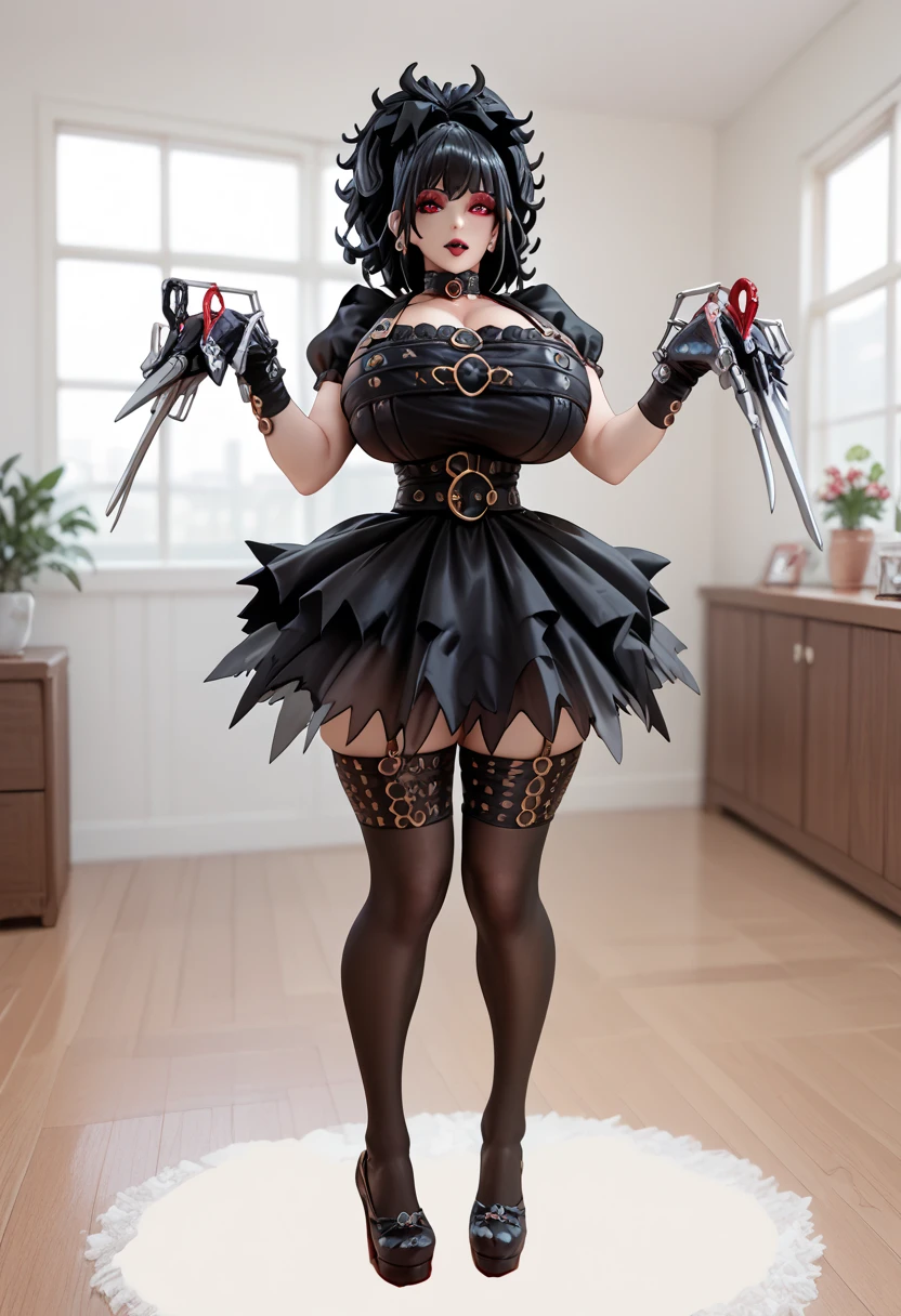 Edward Scissorhands extra large Black tights Gothic dress black Garter stockings red eye full-body shot city Gigantic breasts breast enlargement full-body shot