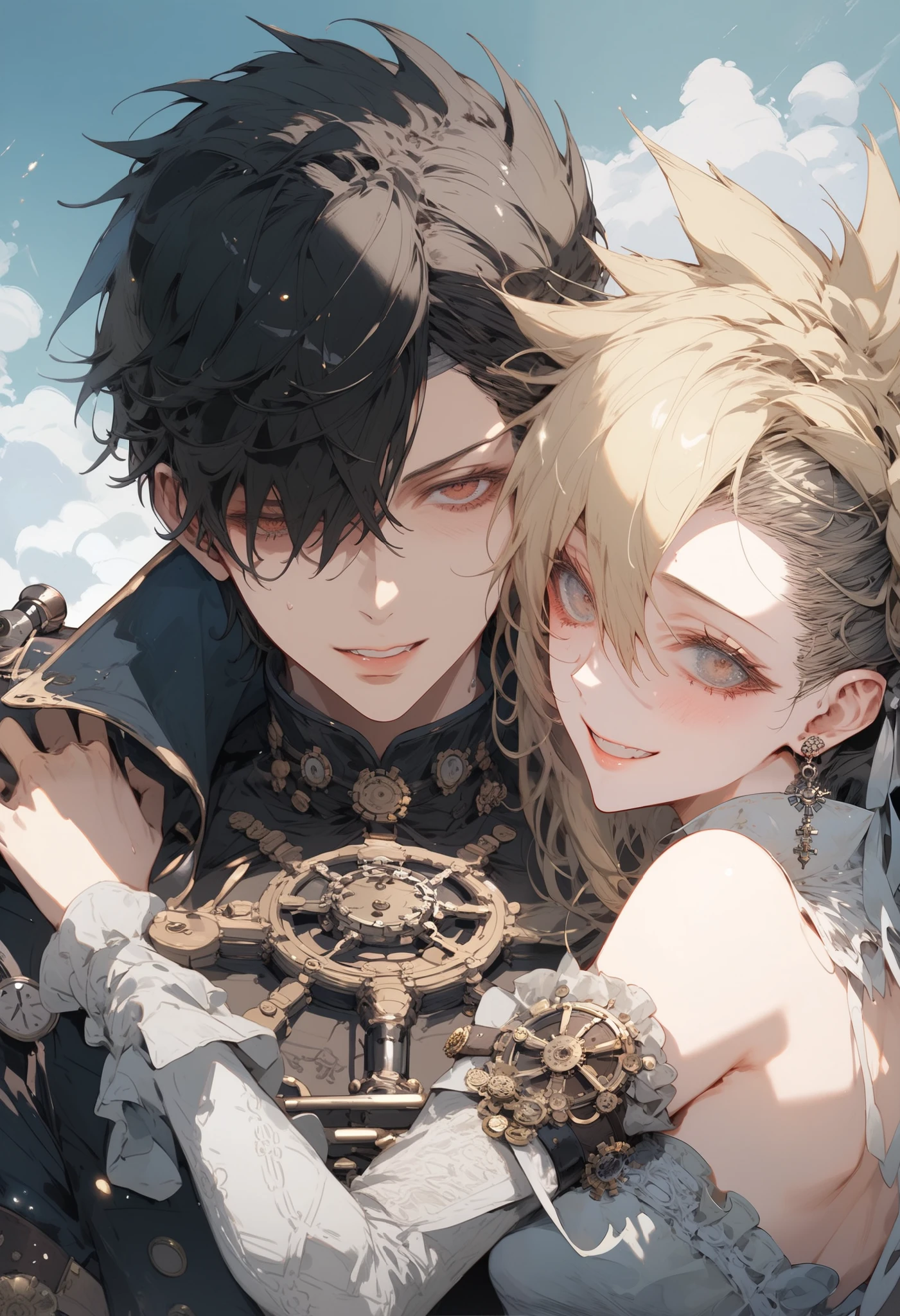 in 8K、top-quality、masterpiece:1.2)、1人の女性、(Smiling smile:1.1)、beautidful eyes、Valley、The upper part of the body、length hair、Like a boy、poneyTail、Gold View、
