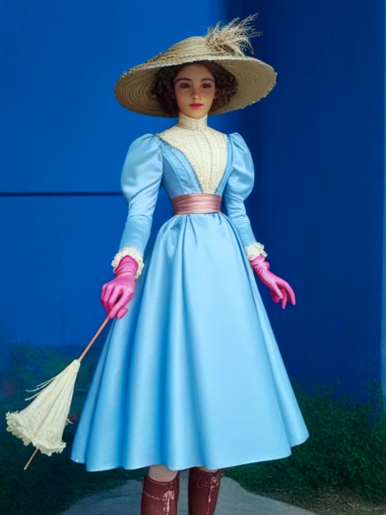 (masterpiece), (realistic), (((NSFW))). (ultra hd 8k), (realistic body proportions) Barbie as a pretty girl wearing her Victorian dress. Year 1895. 1890_dress. Petite girl. High-collar long sleeve white shirtwaist cuffed into a sash, cameo brooch, light blue cloak over her shoulders, elegant straw boater hat, pink gloves, knee-high light blue skirt hiked up, petticoats, silk stockings with garters, ankle boots. Long curly brunette hair. Short skirt. Light brown skin, cherubic face. Delicately holding a parasol. (((disgusting large old man penetrating girl's anus. Girl raped by a large disgusting 70yo gentleman outdoors))). Full body