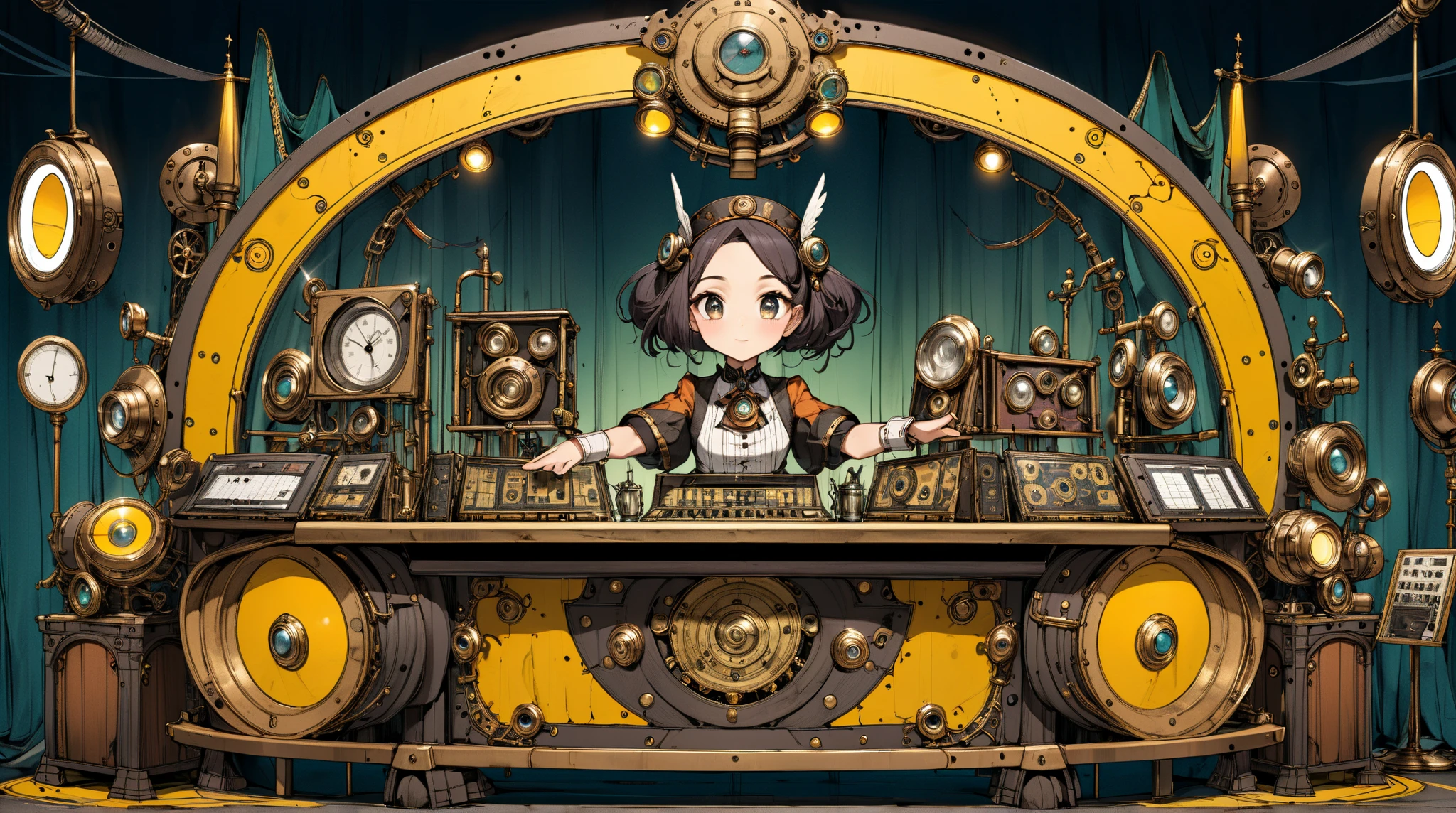 Steampunk art of Tokyo、 Simple Colored Old Cartoon Style、DJ Booth