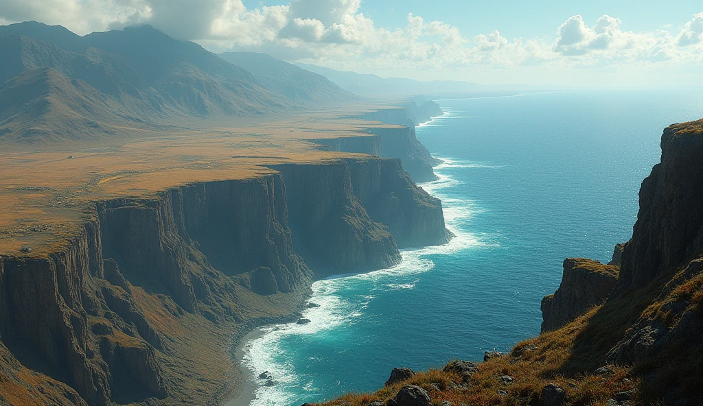 The waters receding to reveal dry land, forming continents and vast landscapes