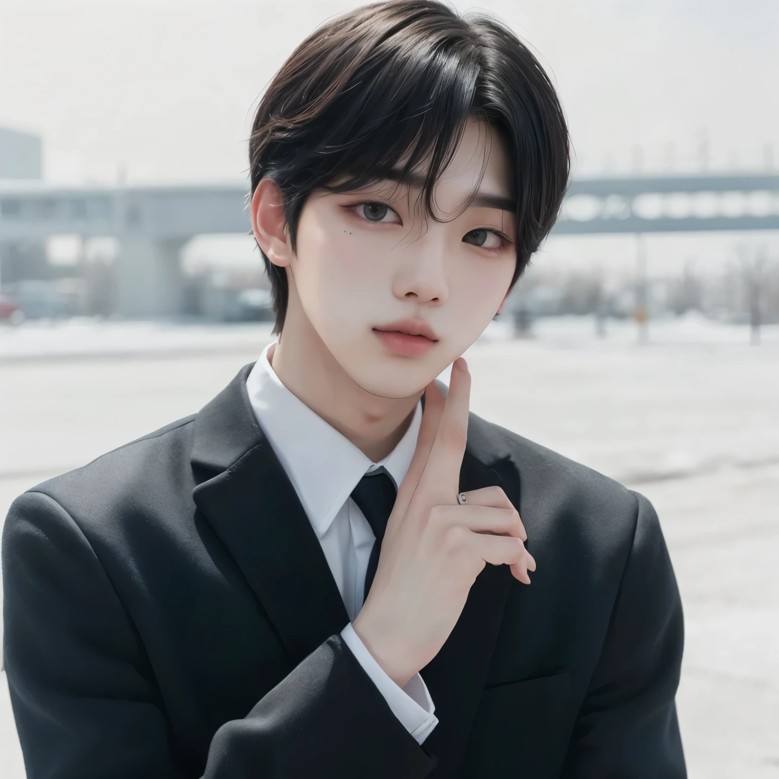 um lindo garoto coreano (((vestindo terno preto))), 8k