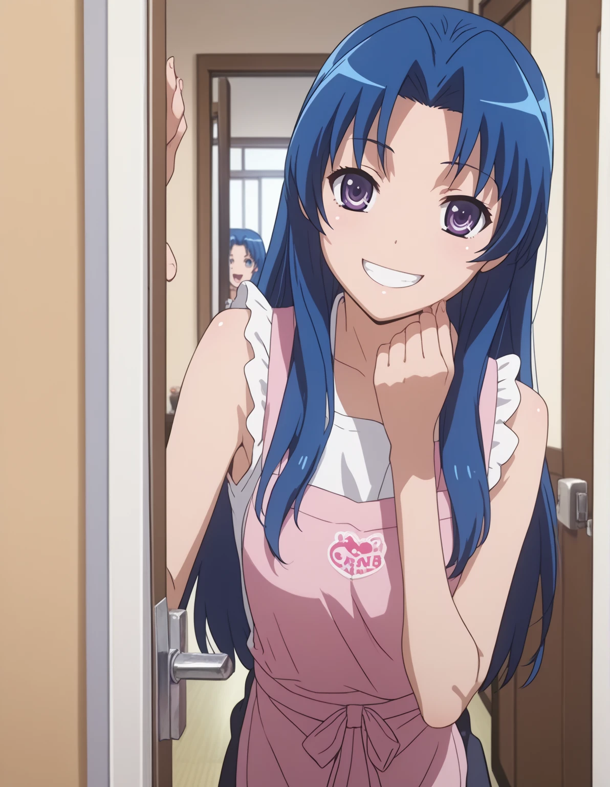 masterpiece, best quality, highres,cure white, 1girl, solo, long hair, blue hair,,small breasts,looking viewer,(camisole,denim shorts,socks),cleavage,sweating,my room