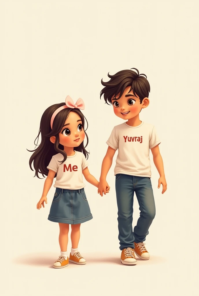Chuddy chuddy girl in pink t shirt name on it Dona,hold hands of slim boy with black t shirt name on it gavaskar trun back side