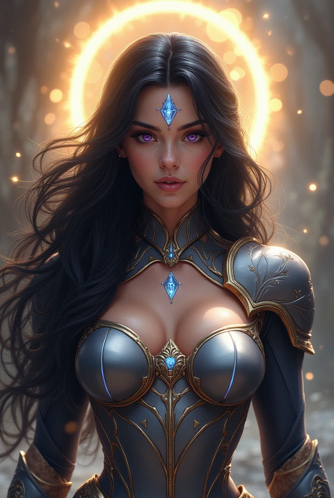 1girl, black hair, blue eyes, wearing full body armored suit, particles in background, absurdres, high res, ultrasharp, 8K, masterpiece, looking at viewer, cat girl ears same color as hair, mask, hands armored gloves, long cape, tmasterpiece, ultra fine photos, best qualtiy, realisticlying, rays of sunshine, full-body portraits, cleavage breasts, delicated face,Vibrant eyes,very highly detailed background, detailed background, opulent, high detail skin, Realistic details of skin,Visible pores,Clear focus,volume fog,8K UHD,digital SLR camera,high high quality,filmgrain,White skin of the,photorealistic