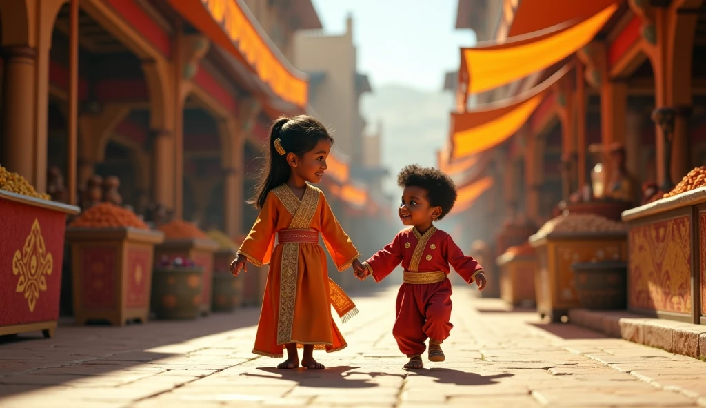 A boy and a girl walking in the hallway towards their classroom in Bhutanese national dress