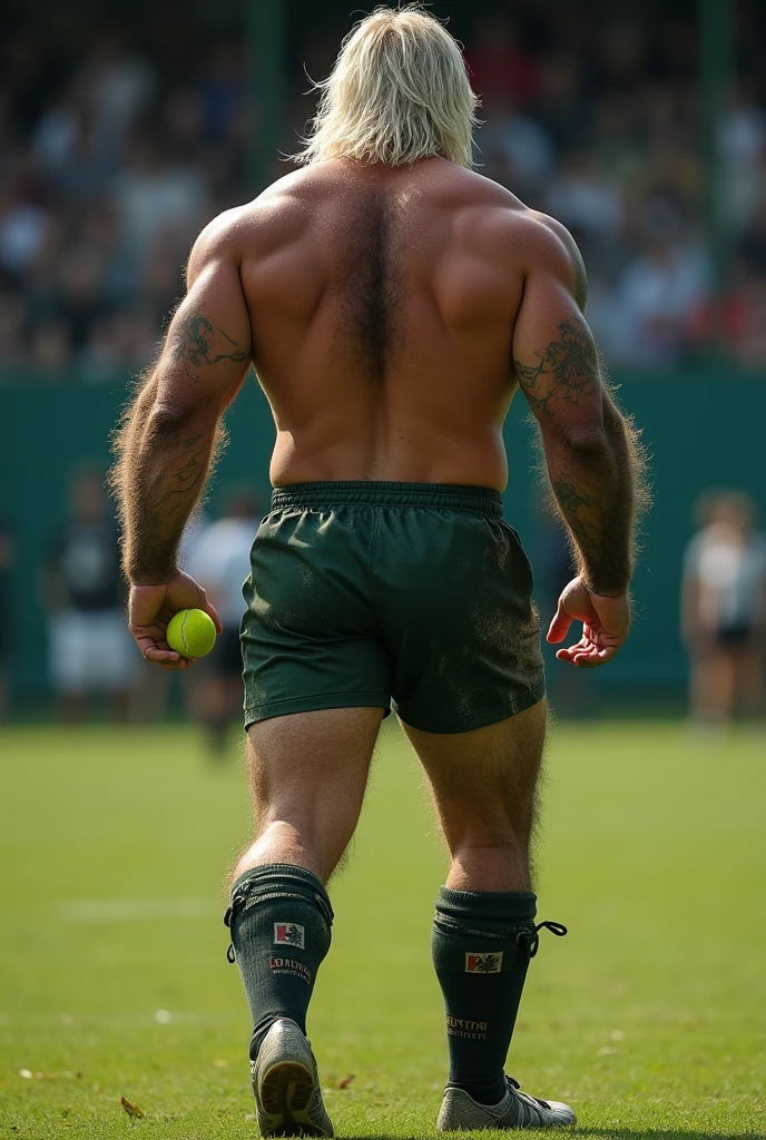 40 years old Pakistani mascular tan skin jaat with wetty white shirt with sweat, Full body, Pakistani rugby player, sport tight pants, vpl, rugby esportive dirty uniform , captivating large eyes, large lips, volumeric light, wearing team rugby uniform, muscular chest, long legs, left neck look, neck tribal tattoo, Wide shoulders, nice detailed hands, field rugby bokeh background, colorful golden-hour vivid colors, sunny day, daylight, His perfect( big huge penis) is (coming out) of his pant,masterpieces