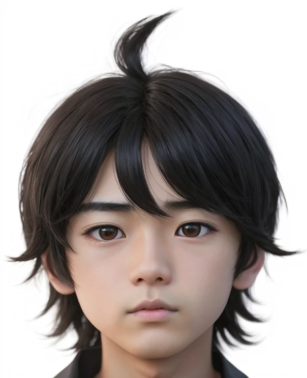   There is a 16-year-old teenager    (        with a typical Japanese face      ) , ugly face( very high), with short hair and white t-shirt , adolescente hiper          realistic          , sujeto hiper          realistic          , Chico anime          realistic          ,          anime style realism          , estilo de arte anime          realistic          , estilo de arte de anime          realistic          , Estilo anime 3D          realistic          ,          Portrait of an anime boy          ,                  work of art in the style of Guweiz         , Detallado          Portrait of an anime boy          ,               incredible facial portrait of a dark anime          . model,          of Asian origin          (average, bajo average,ugly) y Anglo-American (ugly), ,          I just saw the spectator          , retrato(          realistic          :1.4), (:1.0),          black eyes ,   small eyes   (  perfect girl  , Dark),   small eyes ( ,   realistic  ),   Round pupils  ,eyes (,Serious),eyelash(  perfect girl ,  ),shirt, thin eyebrows(perfect),  rectangular face,    round eyes, dyed hair (negro ), hair perfect con , hair,   character Makoto Misumi       (          Tsuki ga Michibiku isekai douchuu        ),     Dead fish eyes    , mejillas regordetas , oval double chin  ,   long round chin   , Fat girl