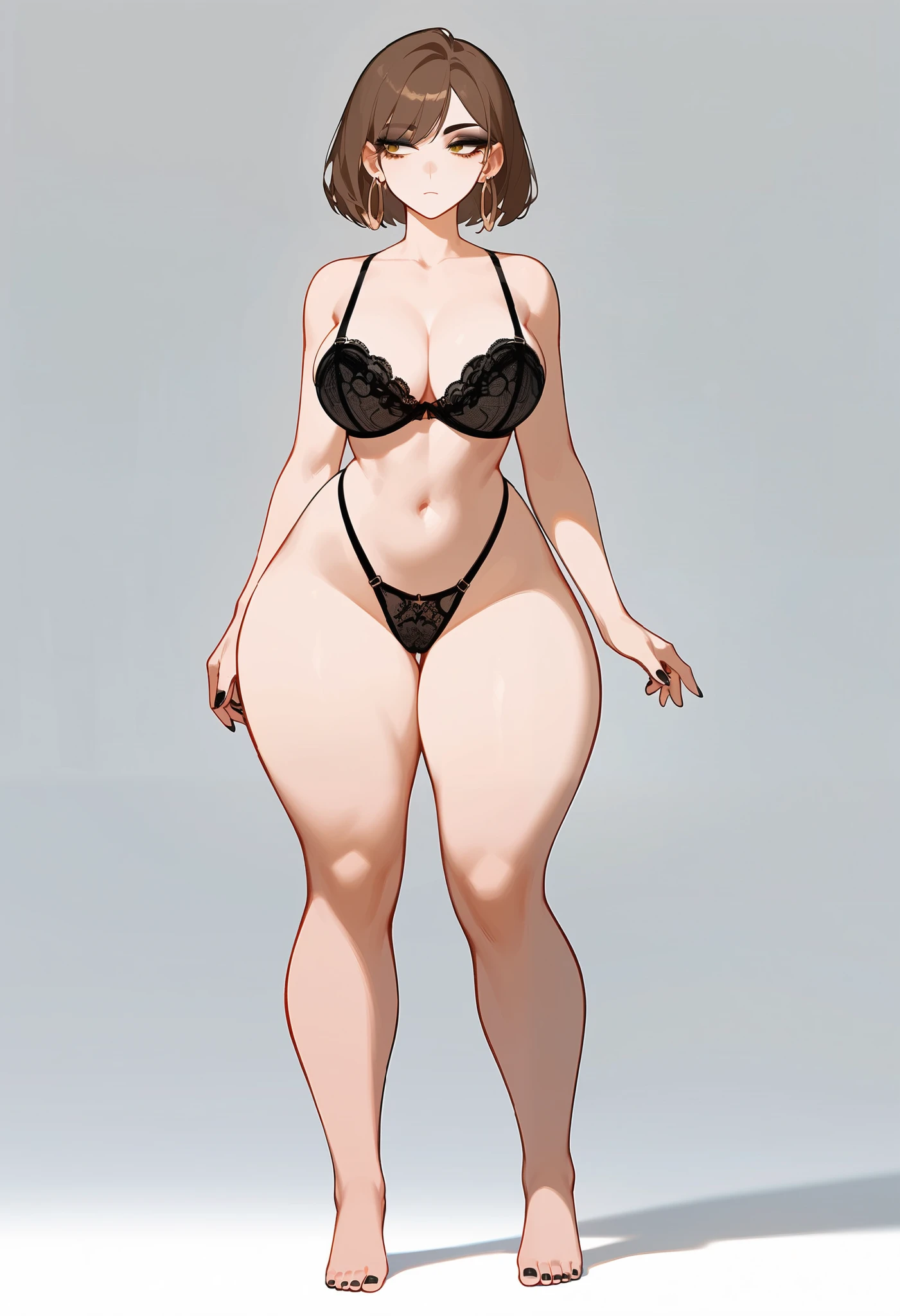 extremely symmetrical, full body standing,standing-pose,t-pose character design in anime style, female with huge breasts,bald,closed eyes and mouth, minimal design,naked, greenscreen background