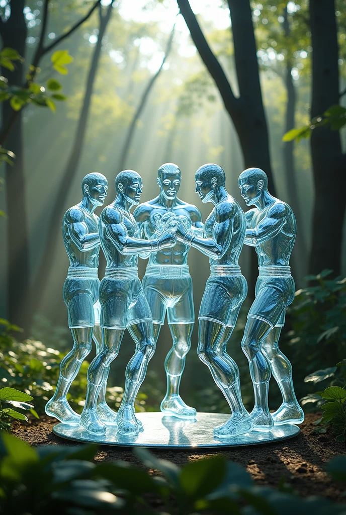 3D silhouette of golden men dancing on a black background