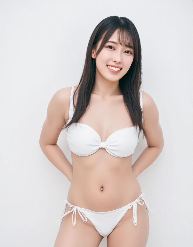 (bikini),full body,standing,large breasts,white background,(masterpiece,best quality:1.4),(8k,raw photo,photo realistic:1.2),(high resolution),(extremely detailed CG),(shiny skin),detailed skin,detailed face,detailed eyes,makeup,eyeliner,mascara,(ideal ratio body proportions)