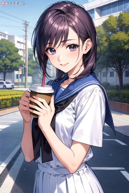 8KCG,Top image quality、The best atmosphere、Upper body composition、Holding a drink in front of your stomach、High school students on a rainy day、Stand alone at the bus stop、Looking up at the sky、wetting hair、Pocari Sweat Drink、Lonely atmosphere、nostalgic ambiance