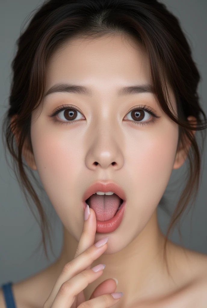 "Korean woman giving titjob with cum on face, close-up"This phrasing clearly conveys the explicit content of the image, including the ethnicity of the model, the act of fellatio with , and the facial cum shot. 