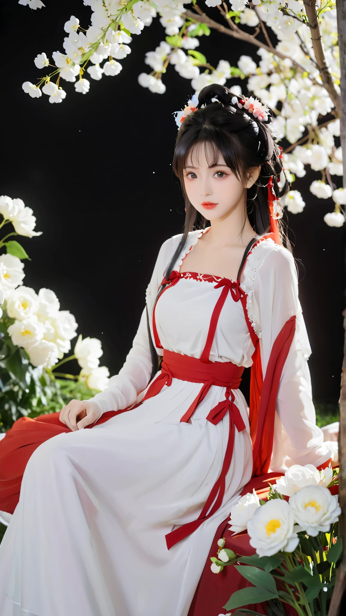  wear red dress、头发上有花朵的Anime Girl, very 美丽的Anime Girl, 美丽的Anime Girl,  beautiful fantasy anime , Gu Weiss, Anime Girl, 美丽的Anime Girl,  very pretty cute girl , Red flowers,  background blur, Anime style 4K, Anime fantasy work , 4k anime wallpaper,  Guvez style artwork 